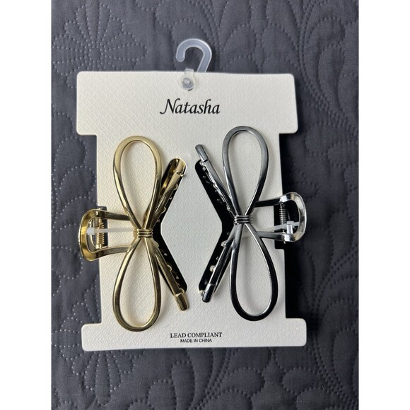 Natasha 2pc 4.5 Inch Metal Bow Claw Hair Clips - Cute Bowknot Hair Jaw Clips - Picture 1 of 9